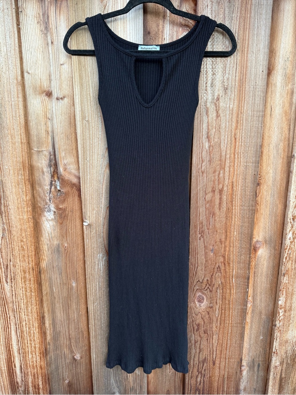 Reformation Black Ribbed Tank Midi Dress with Keyhole